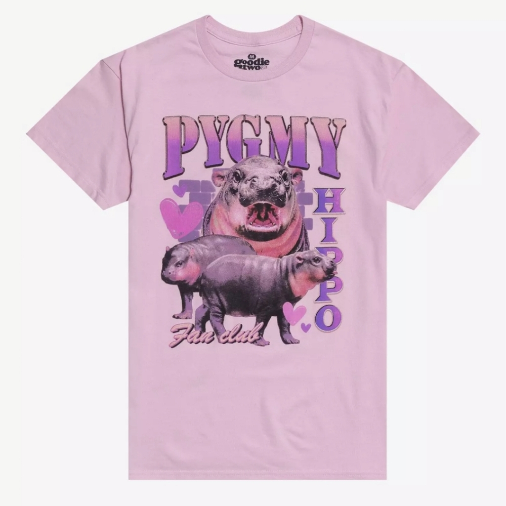 Moo Deng Pygmy Hippo Baby Pink Tee Shirt Hot Topic New Tags XL